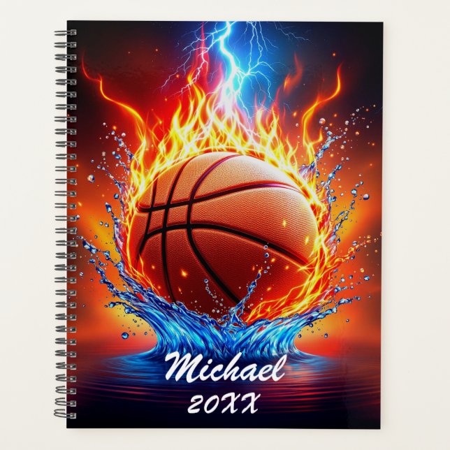  Personalized Basketball Ball on Fire and Water    Planner (Front)