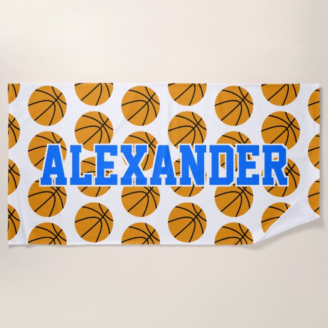 Personalized Basketball Ball Pattern Kids Beach Towel (Front)