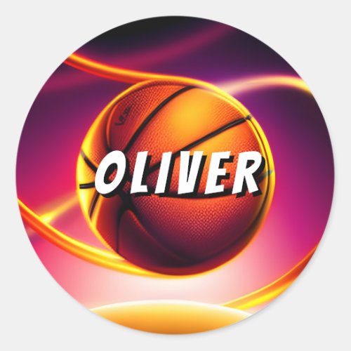 Personalized Basketball Ball Vivid Sports  Classic Round Sticker