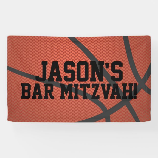 Personalized Basketball Bar Mitzvah Banner (Horizontal)