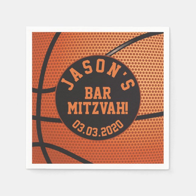 Personalized Basketball Bar Mitzvah Napkins (Front)