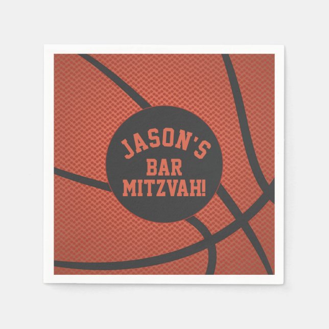 Personalized Basketball Bar Mitzvah Orange Black Napkins (Front)