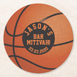Personalized Basketball Bar Mitzvah Orange Black Round Paper Coaster at Zazzle