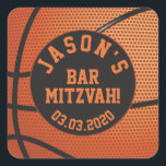 Personalized Basketball Bar Mitzvah Orange Black Square Sticker<br><div class="desc">Personalized orange and black basketball Bar Mitzvah envelope seals or favor stickers. Personalized with your son's name and Bar Mitzvah date.</div>