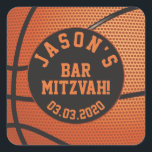 Personalized Basketball Bar Mitzvah Orange Black Square Sticker<br><div class="desc">Personalized orange and black basketball Bar Mitzvah envelope seals or favor stickers. Personalized with your son's name and Bar Mitzvah date.</div>