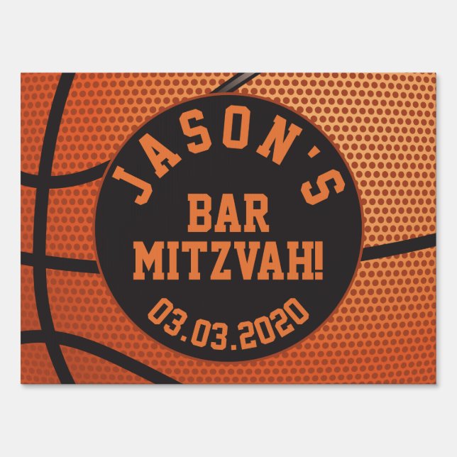 Personalized Basketball Bar Mitzvah Sign (Front)