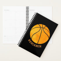 Personalized Basketball Black Orange Kids Sports Planner