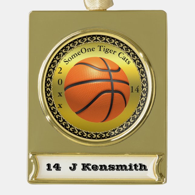 Personalized Basketball Champions League design Gold Plated Banner Ornament (Front)
