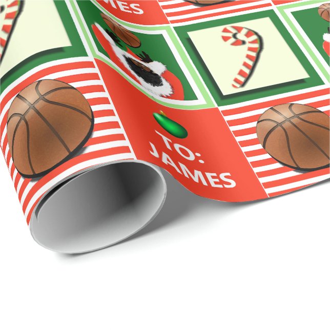 Personalized Basketball Christmas Gift Wrapping Paper (Roll Corner)