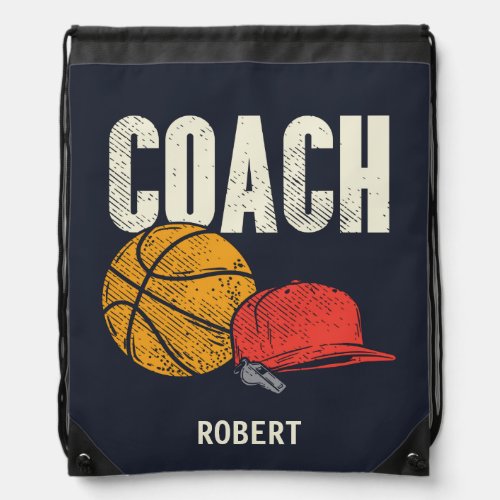 Personalized Basketball Coach Name Drawstring Bag