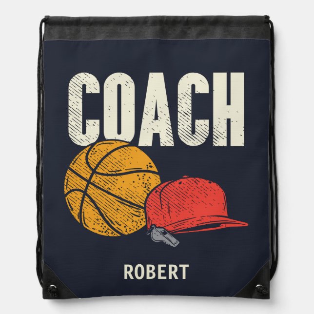 Personalized Basketball Coach Name Drawstring Bag (Front)