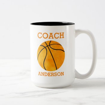 Personalized Basketball Coach Orange Retro Two-tone Coffee Mug by samanndesigns at Zazzle