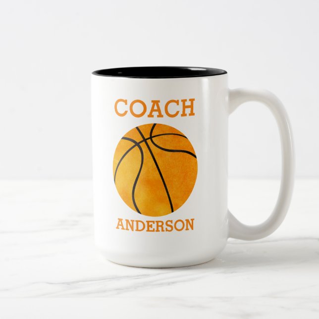Personalized Basketball Coach Orange Retro Two-Tone Coffee Mug (Right)