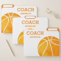 Personalized Basketball Coach Orange Watercolor File Folder