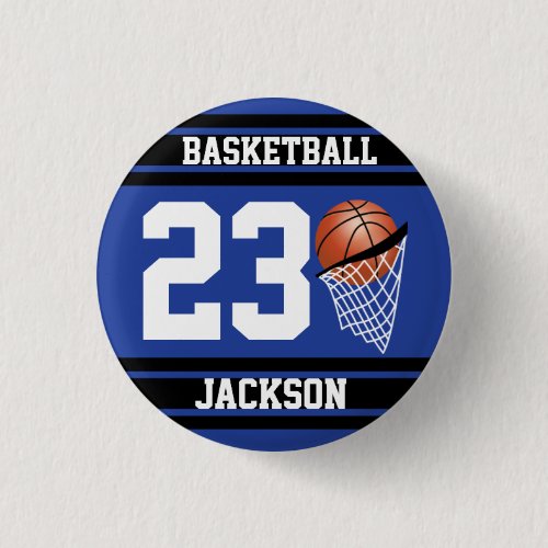 Personalized Basketball Dark Blue and Black Pinback Button