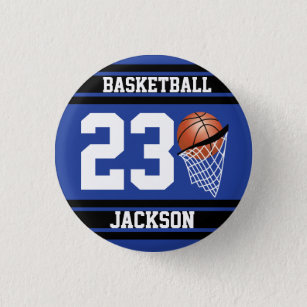 Personalized Basketball Dark Blue and Black Pinback Button