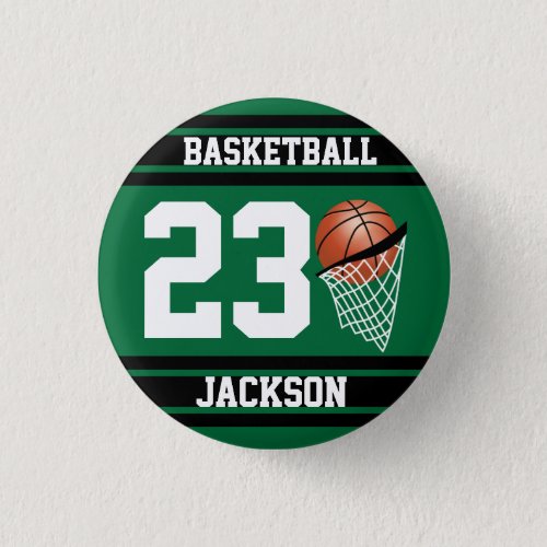 Personalized Basketball Dark Green and Black Button