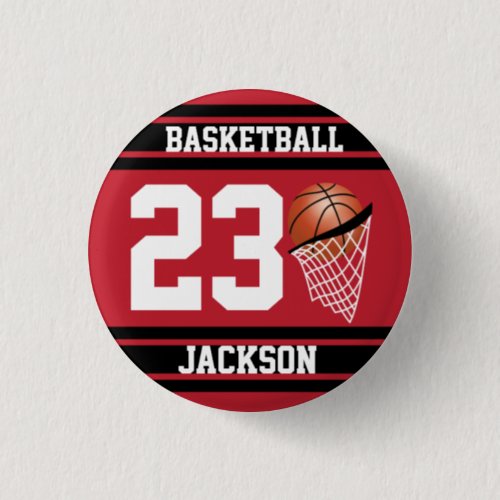 Personalized Basketball Dark Red and Black Button