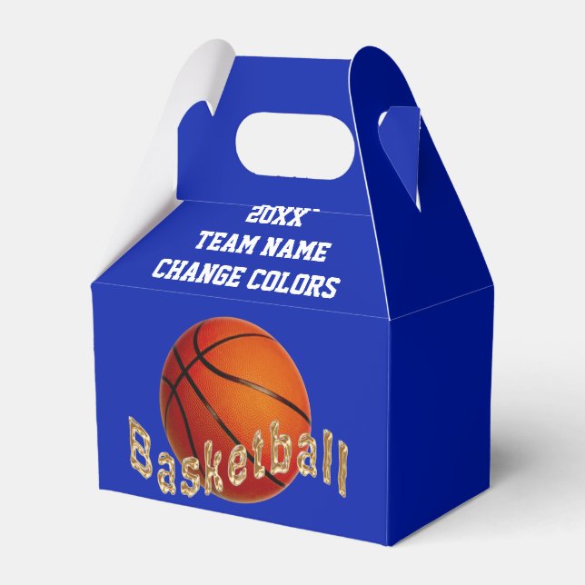 Personalized Basketball Favor Boxes, Blue, White Favor Boxes (Front Side)