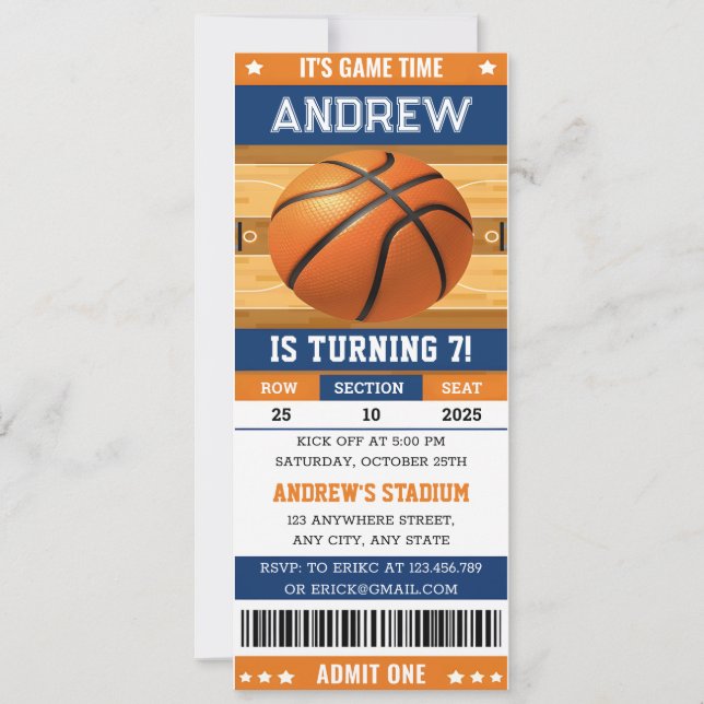 Personalized Basketball Game Ticket Birthday Invitation (Front)