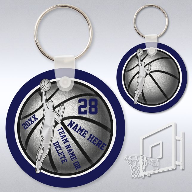 Personalized Basketball Gifts for Boys, Navy Keychain (Cheap Basketball Team Gifts. Basketball Keychains Personalized. Personalised Basketball Favors.)