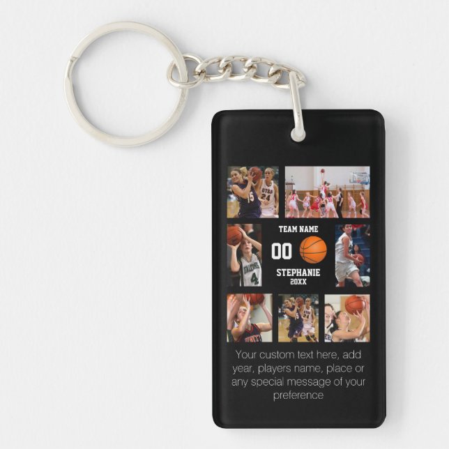 Personalized Basketball Girls Photo Collage Keychain (Front)