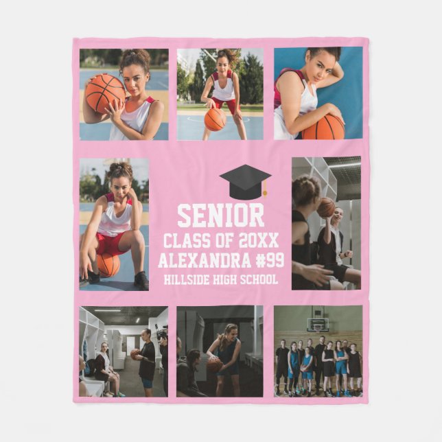 Personalized Basketball Girls Senior Graduation Fleece Blanket (Front)