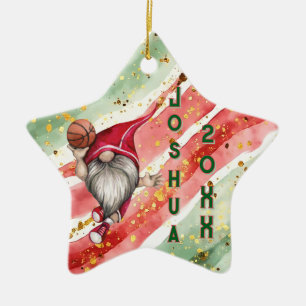 Personalized Basketball Gnome Christmas Ceramic Ornament