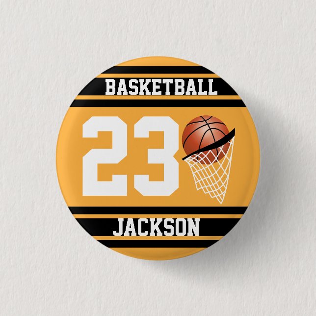 Personalized Basketball Gold and Black Button (Front)