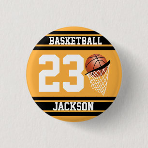 Personalized Basketball Gold and Black Button