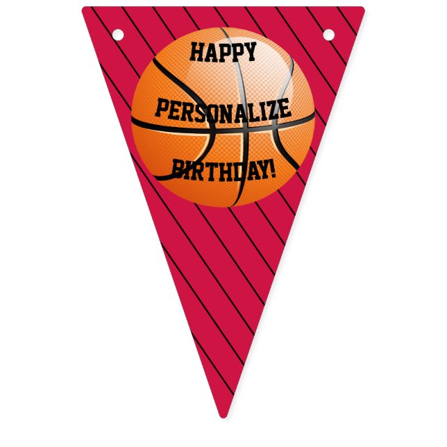 Personalized Basketball Happy Birthday Bunting Flags (First Flag)