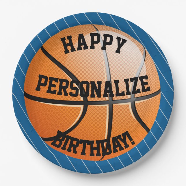 Personalized Basketball Happy Birthday Paper Plates (Front)