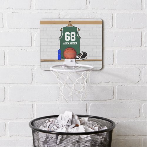 Personalized Basketball Jersey Green  White Mini Basketball Hoop