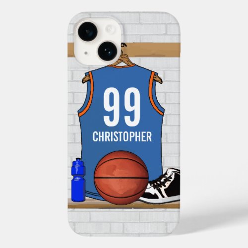 Personalized Basketball Jersey Light Blue  Orange Case_Mate iPhone 14 Case