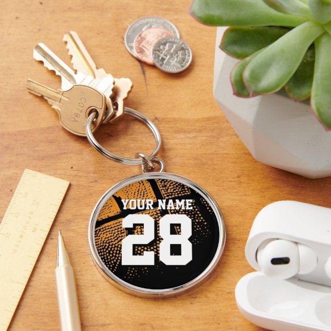 Personalized basketball jersey number large metal keychain (Desk)