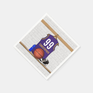 Personalized Basketball Jersey Purple   Gold Napkins