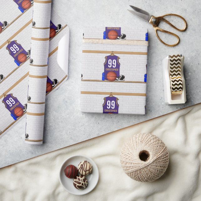 Personalized Basketball Jersey Purple | Gold Wrapping Paper (Crafts)