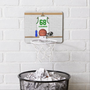Personalized Basketball Jersey White Green Mini Basketball Hoop