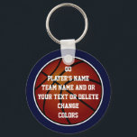 Personalized Basketball Keychains Bulk, Your Color<br><div class="desc">Personalized Basketball Keychains Bulk in Your Team Colors and Text or Delete. Buy One or get Big Bulk Discounts. You, or CALL Designers Rod or Linda: 239-949-9090 EST, can CHANGE the Navy Blue Background and White Text (double layers of text). You, or Designers can TRANSFER this or any of our...</div>