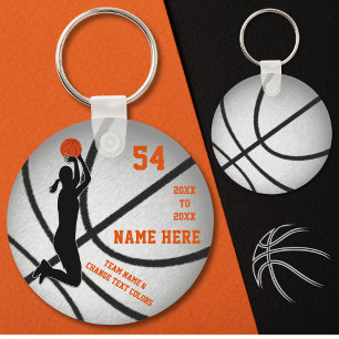 Personalized Basketball Keychains with Orange Text