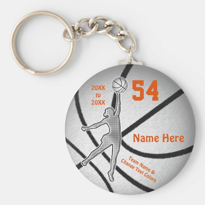 Personalized Basketball Keychains with Orange Text