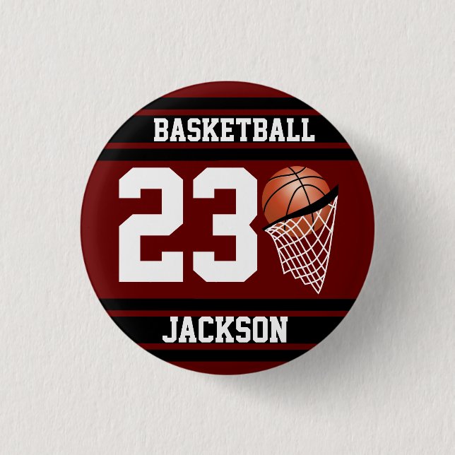 Personalized Basketball Maroon and Black Button (Front)