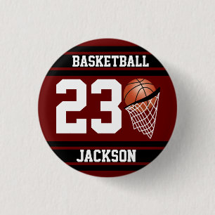 Personalized Basketball Maroon and Black Button