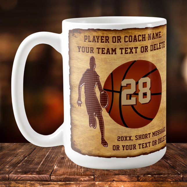 Personalized, Basketball Mugs for Players or Coach (Cheap Basketball Gifts for Coaches. Basketball team gift ideas for boys and men. Basketball mugs. )