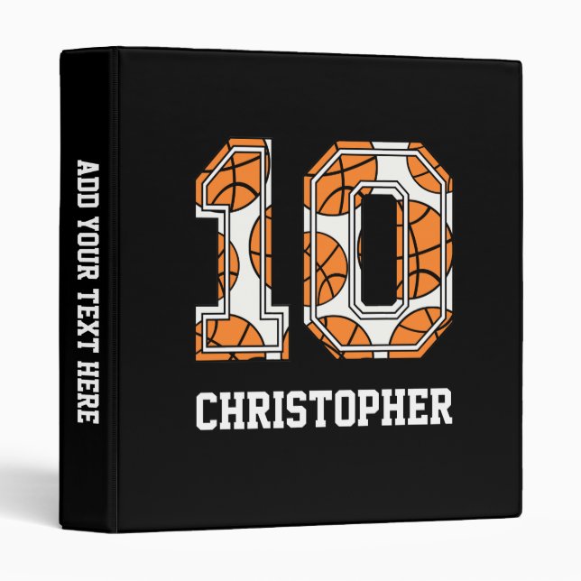 Personalized Basketball Number 10 3 Ring Binder (Front/Spine)