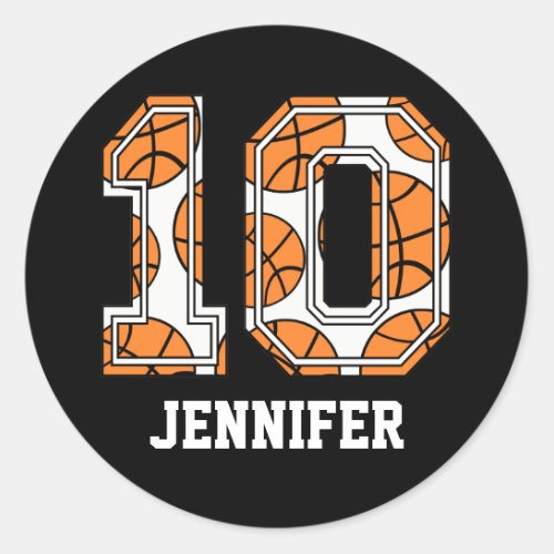 Personalized Basketball Number 10 Classic Round Sticker