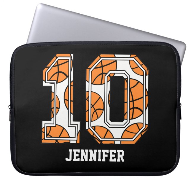 Personalized Basketball Number 10 Laptop Sleeve (Front)