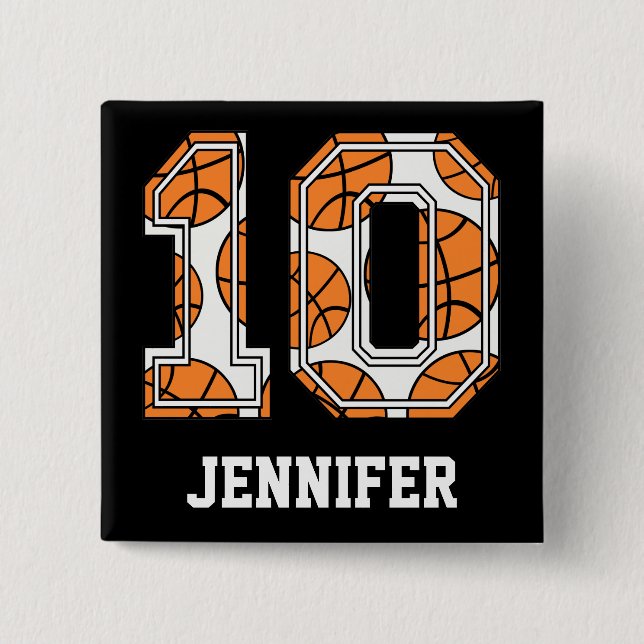 Personalized Basketball Number 10 Pinback Button (Front)