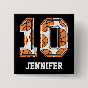 Personalized Basketball Number 10 Pinback Button