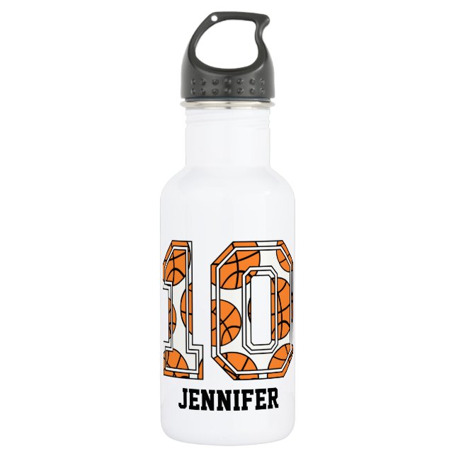 Personalized Basketball Number 10 Water Bottle (Front)